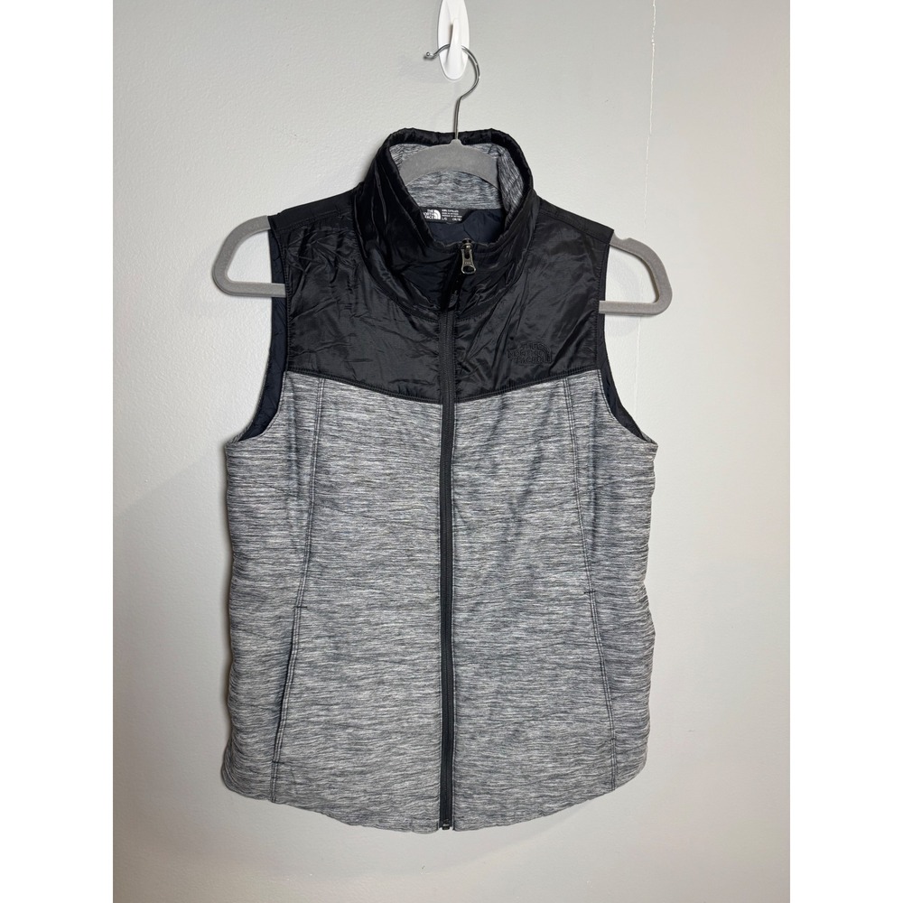 The North Face Girls Large 14/16 Gray Black Space Dye Insulated Puffer Vest Zip‎